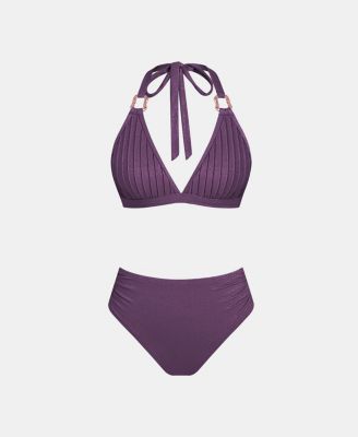 Women's Textured Halter Side Shirred Bikini Sets