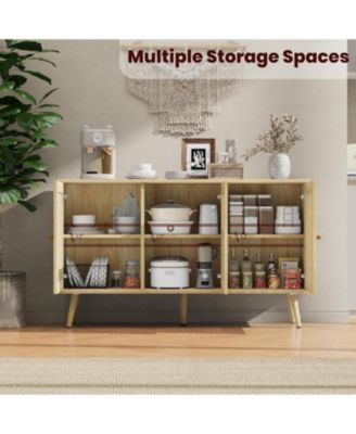 Buffet Storage Cabinet, 47.2" Rattan Sideboard with Adjustable Shelves, Modern Coffee Bar Credenza for Kitchen, Living Room, Entryway, Dining