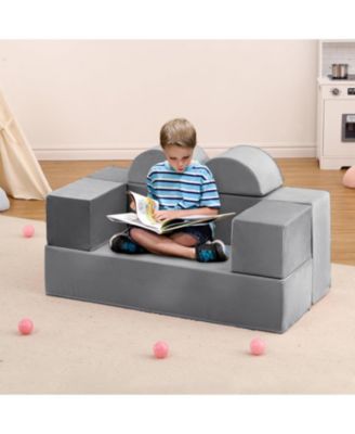 6Pcs Modular Kids Play Couch, Toddler Foam Convertible Sofa with Removable Microvelvet Cover