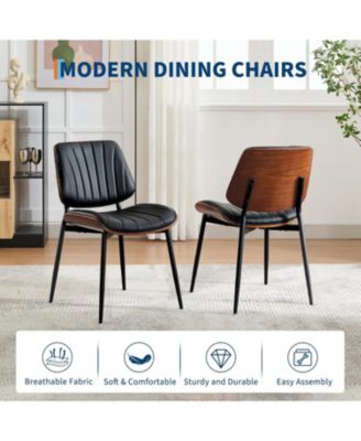 Dining Chairs Set of 2,Mid-Century Modern Upholstered Retro PU Leather Kitchen Chairs with Walnut Bentwood Back and Metal Legs Adjustable
