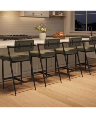 Bar Stools Set of 4 with Armrests,Counter Height Bar Stools of 4 with Backrest,Footrest,Thick Cushion and Thickened Metal Legs for Island