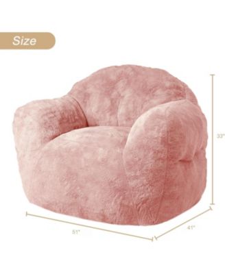 51" Fluffy Faux Fur Bean Bag Chair Cover with Filler, Machine Washable, Anti-Slip Storage Bag