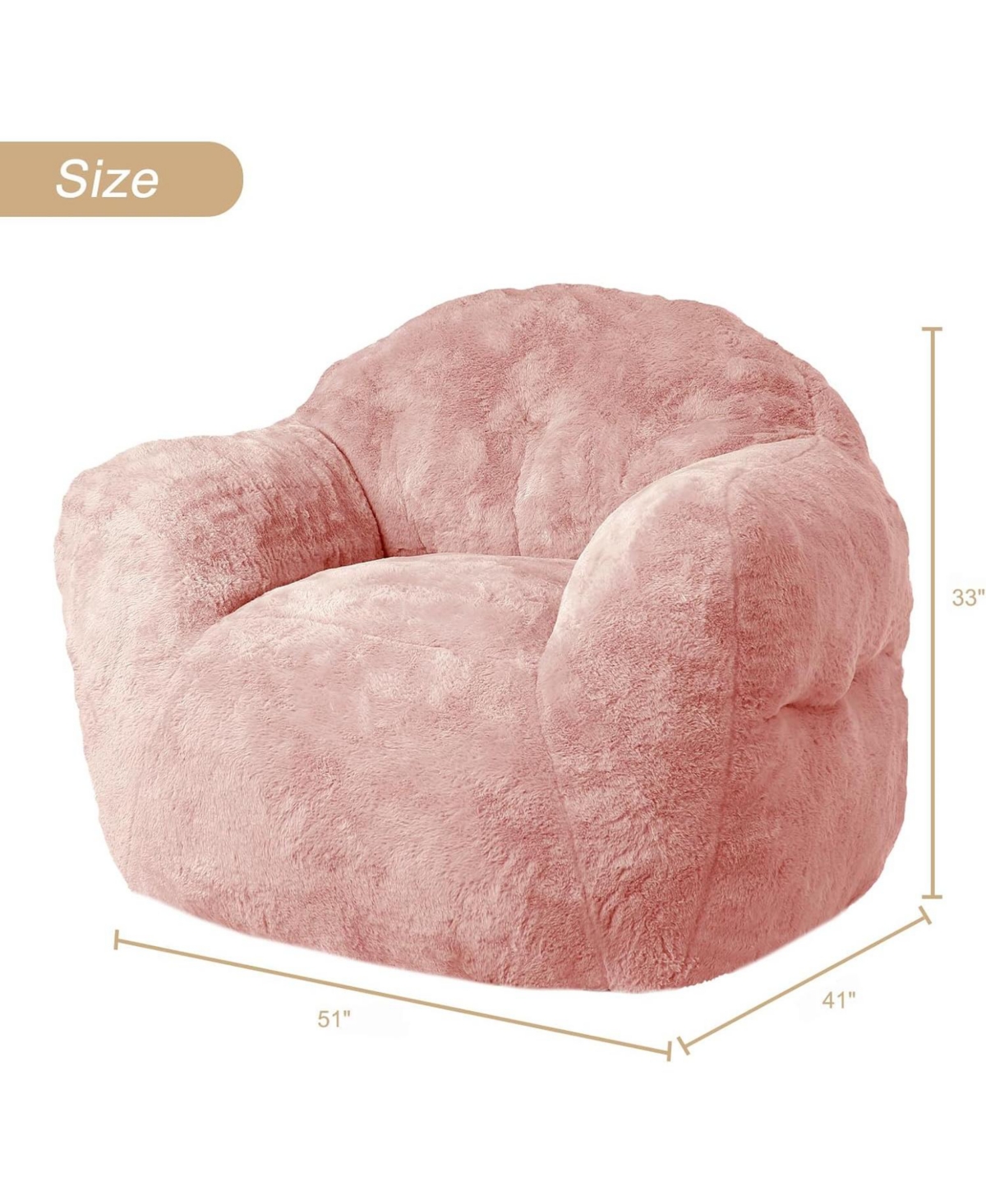 gaomon 51" Fluffy Faux Fur Bean Bag Chair Cover with Filler, Machine Washable, Anti-Slip Storage Bag - Pink