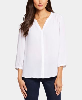Petite Pintuck Split neck Top