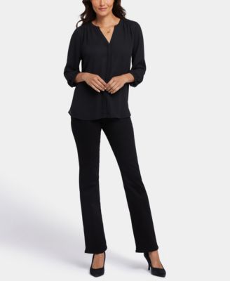 Petite Pintuck Split neck Top