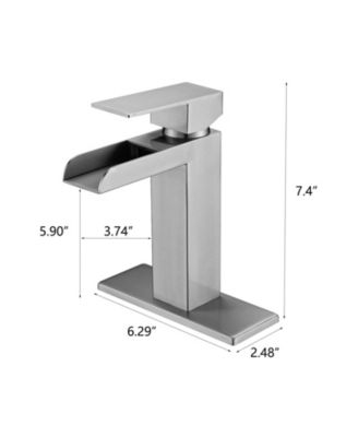 Brushed Nickel Waterfall Bathroom Faucet, Single Handle, 1/3 Hole with Deck Plate and Overflow Pop-Up Drain