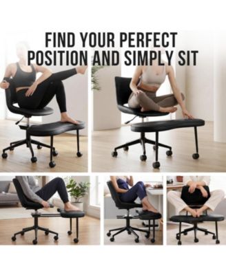 Ergonomic Cross-Legged Office Chair with High Lumbar Support, Adjustable Height Kneeling Chair