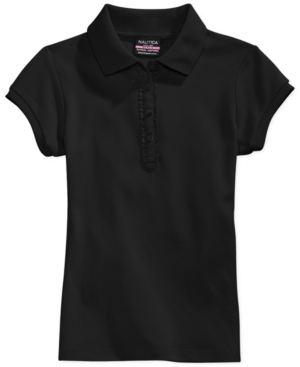 Nautica Big Girls School Uniform Ruffle Button Placket Polo