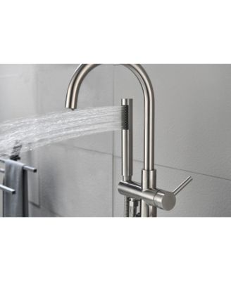 Floor Mounted Tub Faucet High Flow Freestanding Tub Filler Faucet with Handheld Shower Head and Swivel Spout