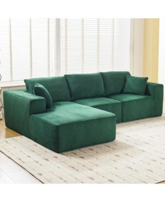 108" L-Shaped Modular Sectional Sofa, 3-Piece Corduroy Cloud Couch with Left Facing Chaise & Armrests, No Assembly