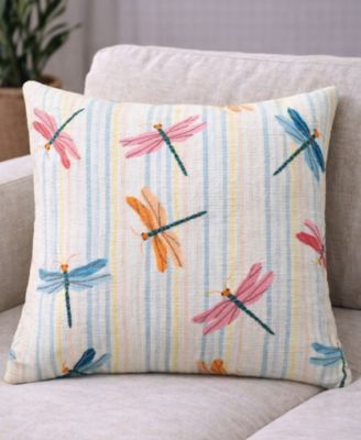 Dancing Dragonflies Printed Embroidered Decorative Pillow, 20" x 20"