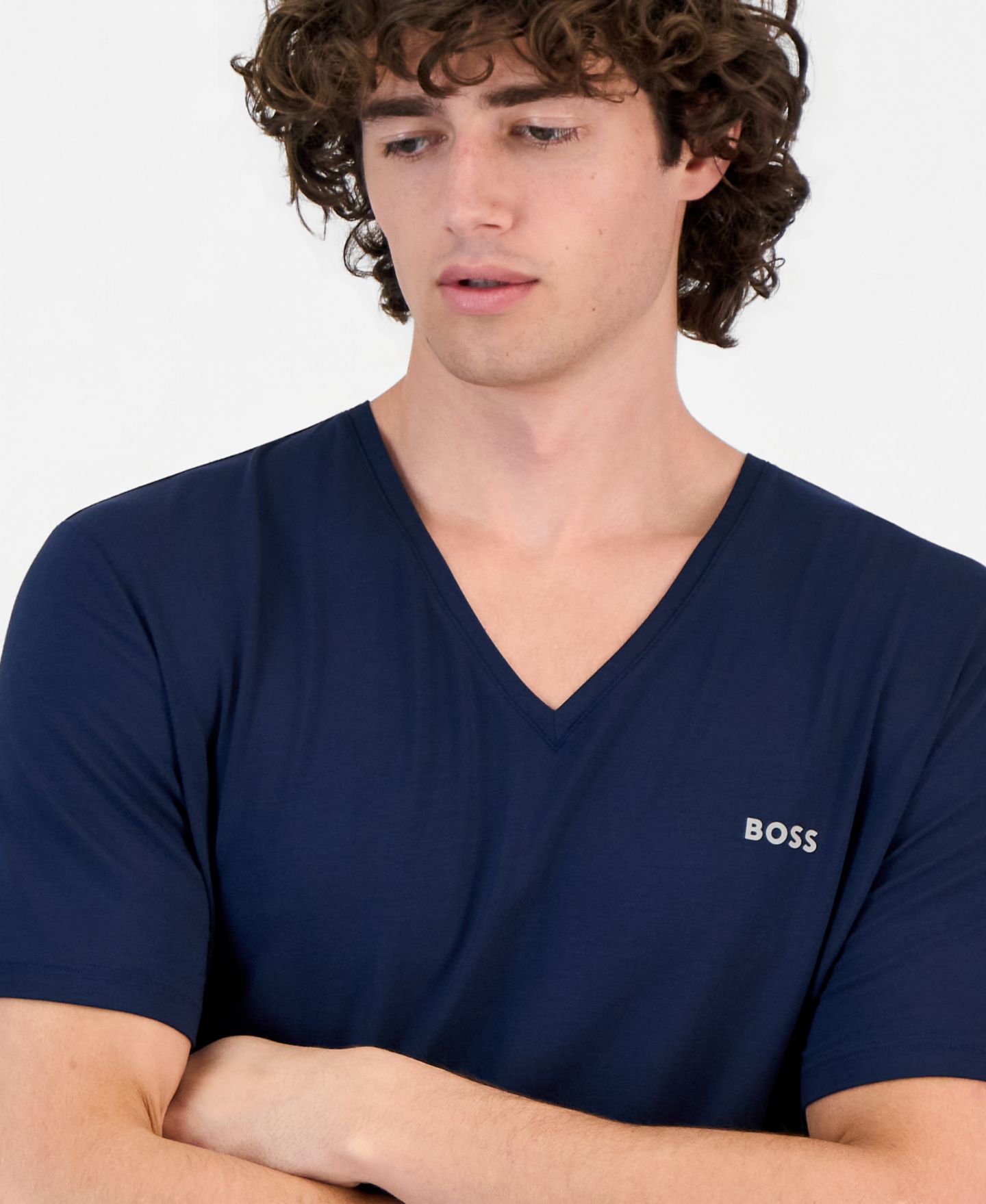 Мужская футболка Hugo Boss Modal-Blend V-Neck Comfort, цвет: Тёмный синий — фото 3