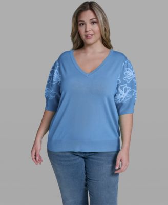 Plus Size Floral Printed Sleeve Sweater