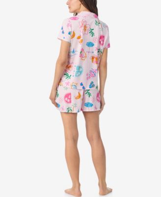 Women's Short-Sleeve Top and Pull-On Pajama Shorts, 2-Piece Set