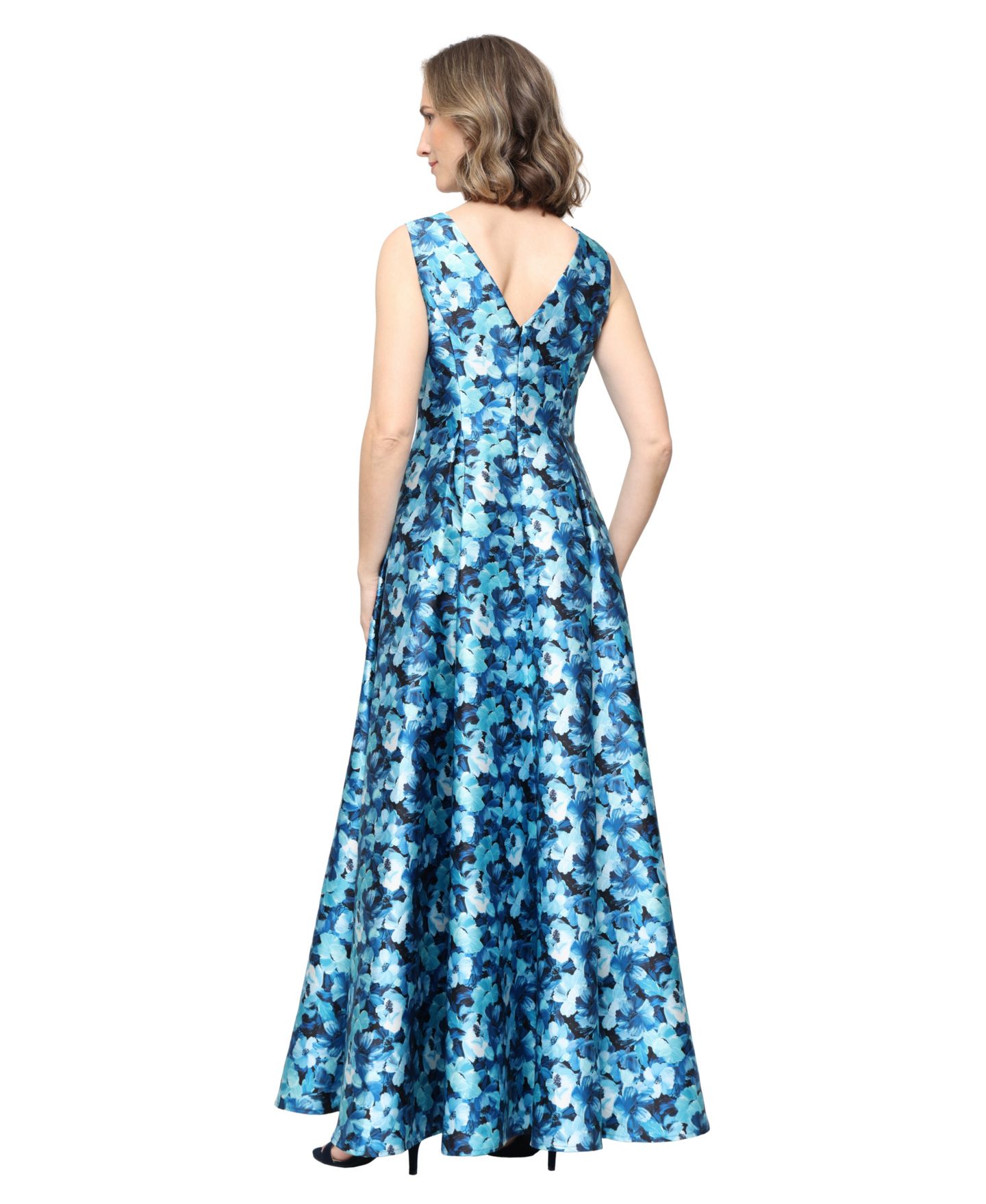Женское платье Alex Evenings Printed Mikado V-Neck Ball Gown, цвет: Зелёный — фото 3