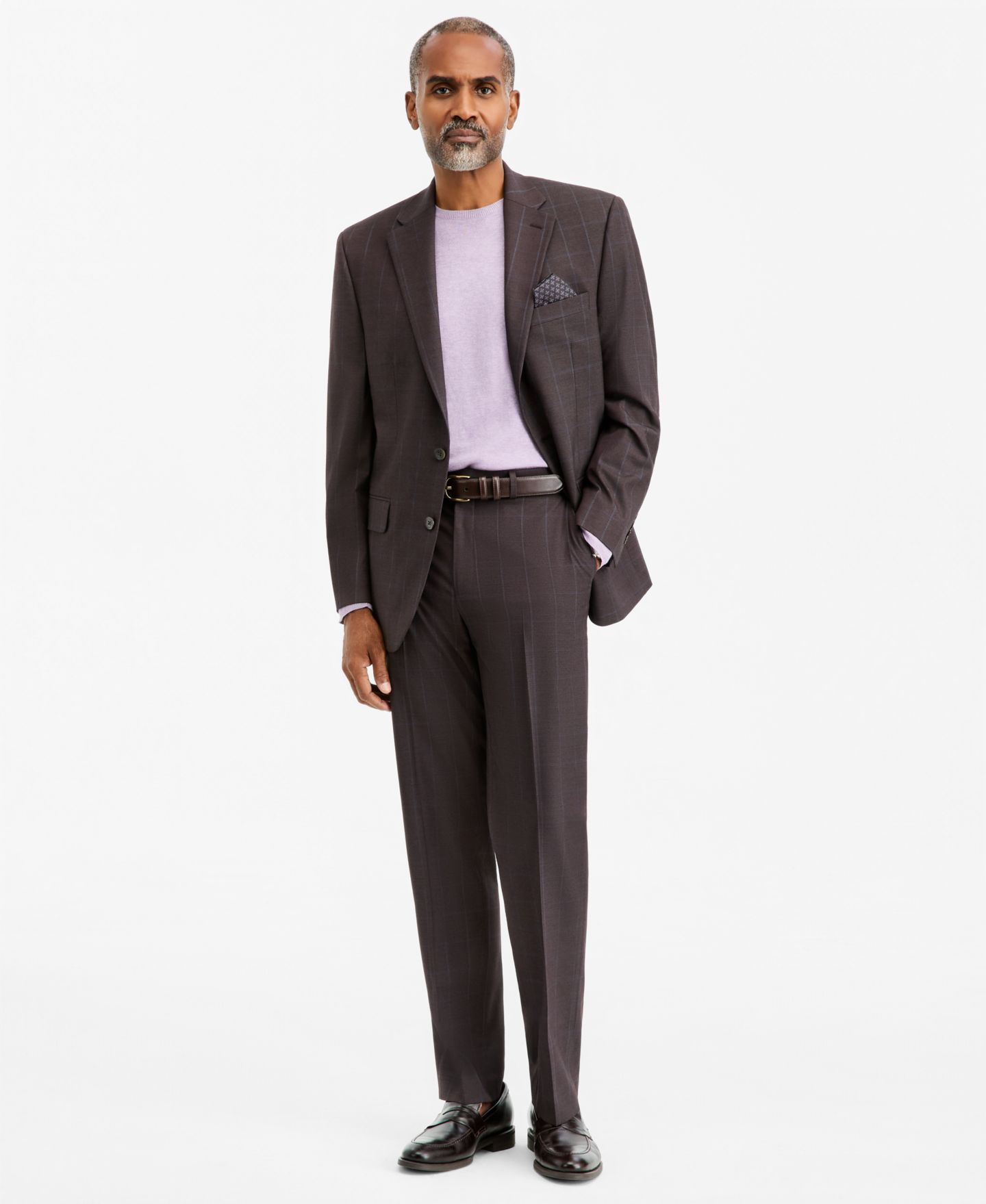 Мужская куртка Tallia Classic-Fit Brown & Blue Check Suit Separate, цвет: Коричневый / Синий — фото 2