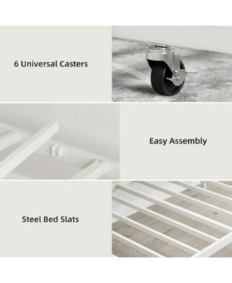 Twin Daybed with Trundle, Metal Trundle Bed, Sofa Bed Frame, Heavy Duty Metal Slats, for Living Room, Bedroom, Guest Room, Space Saving