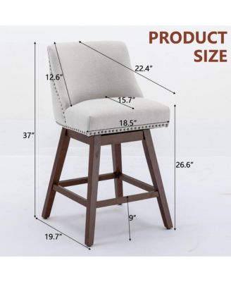Swivel Bar Stools Set of 2, Modern Upholstered Counter Height Chairs with Wooden Legs and Nailhead Trim for Kitchen Island