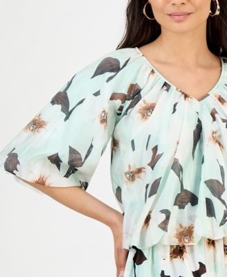 Petite Puff-Sleeve Bubble Blouse