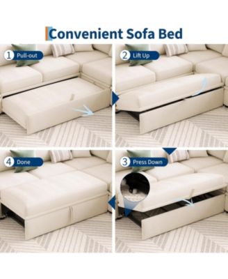 Sectional Sleeper Sofa with Pull Out Bed, Chenille Modular Sectional Sofa L Shaped Couch with Pull Out Couch and Storage Seat