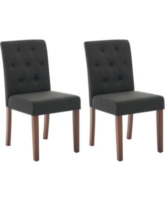 Parsons Button Tufted Dining Chairs Set Upholstered Fabric Chairs with Wood Legs
