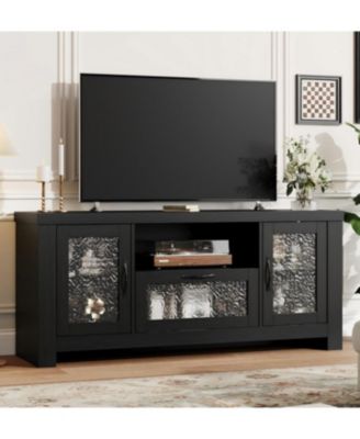 TV Stand for 65 Inch TV, Farmhouse Entertainment Center with Acrylic Door Storage Cabinet & Adjustable Shelves