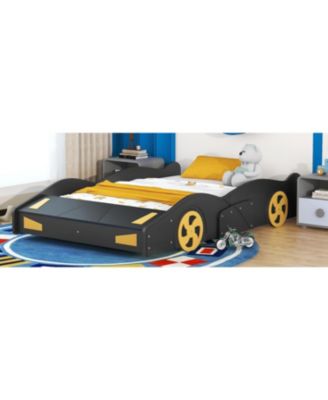 Race Car Shaped Platform Bed Wheels Storage Pine Wood MDF