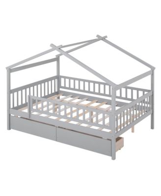 Wooden House Bed Two Drawers