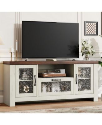 TV Stand for 65 Inch TV, Farmhouse Entertainment Center with Acrylic Door Storage Cabinet & Adjustable Shelves