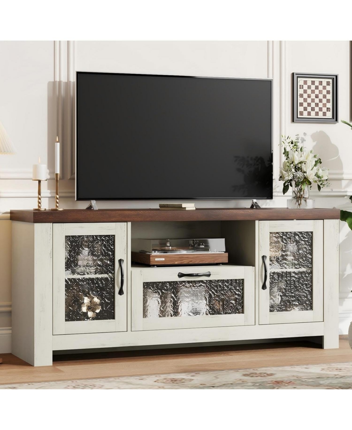 gaomon Tv Stand for 65 Inch Tv, Farmhouse Entertainment Center with Acrylic Door Storage Cabinet & Adjustable Shelves