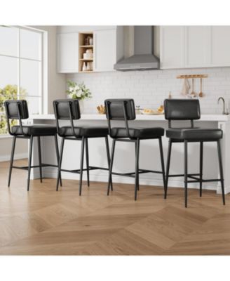 Bar Stools Set of 2,26" Faux Leather Counter Height Bar Stool with Back,Metal Legs,Modern Upholstered Barstool Chairs