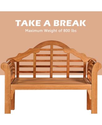 Foldable Patio Wooden Bench Garden Loveseat with Crown-Like Backrest