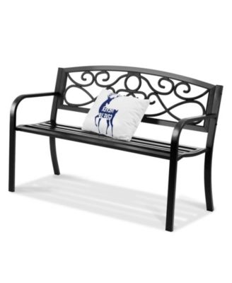  Metal Outdoor Garden Bench with Backrest and Armrests