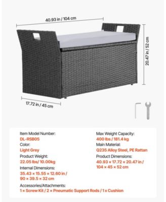 PE Rattan Outdoor Storage Bench for Two with Cushion