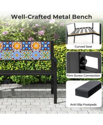  Patio Metal Bench Classic Slatted Loveseat for 2-3 People w/ Curved Seat