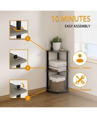 3 Tier Decorative Corner Bookshelf Display Rack, Gray