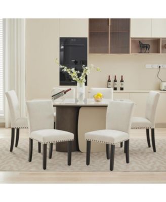 Dining Chairs Set of 6 Upholstered Persons Dinner Room Chair Sets Fabric Kitchen Chairs Solid Wood Legs and Padded Cushion