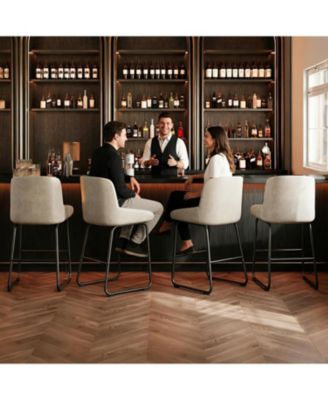 Bar Stools Set of 3,PU Leather Counter Height Barstools with Back and Footrest,Upholstered Bar Chairs for Dining Room Kitchen Island