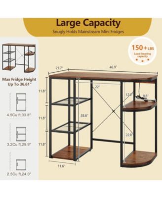 46.9in Mini Fridge Stand with Storage Shelf, 6-Tier Microwave Stand & Coffee Bar Organizer with 4 Power Outlet and Air Switch
