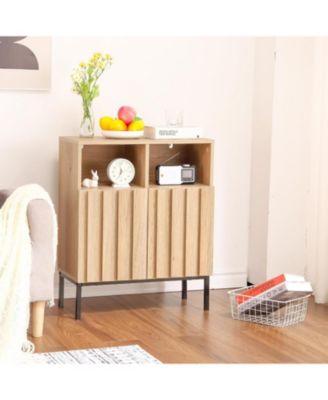 Set of 2 Fluted Sideboard Storage Cabinets, Buffet Credenza Accent Console with Doors for Living Room, Dining Room