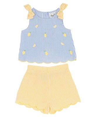 Baby Girls' Striped Seersucker Top and Elastic Waistband Shorts, 2-Piece Set