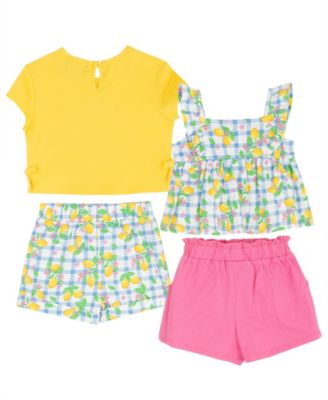 Rare Edition Baby Girls' Lemon Applique Top and Print Shorts, 4-Piece Set