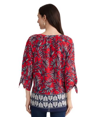 Women's 3/4-Length Sleeve V-Neck Polyester Blouse