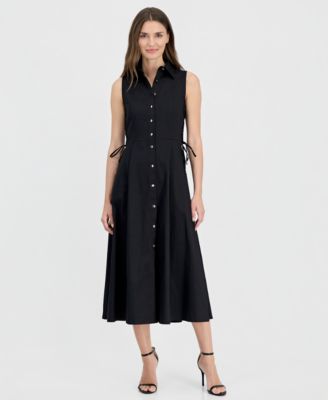 Women's Button-Front Side-Tie-Sleeveless Dress