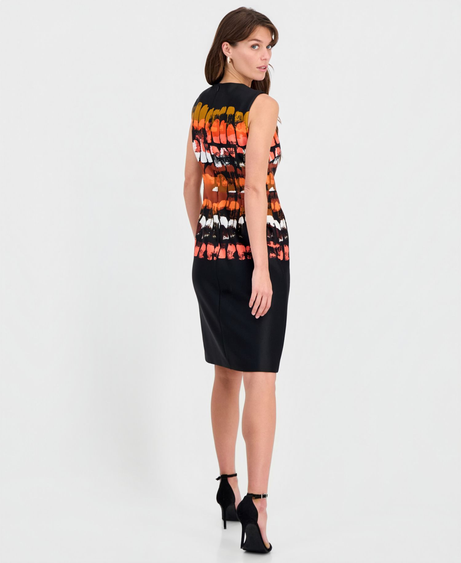 Women's Printed Sleeveless Scuba Sheath Dress