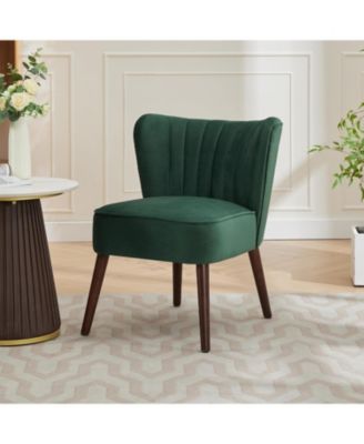 Modern Velvet Accent Chair,Soft Upholstered Living Room Chair with Wooden Legs,Comfy Armless Lounge Chair for Living