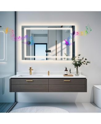 LED Bathroom Mirror Wall-Mounted with Bluetooth Speaker, Vanity Mirror Anti Fog with Memory Function
