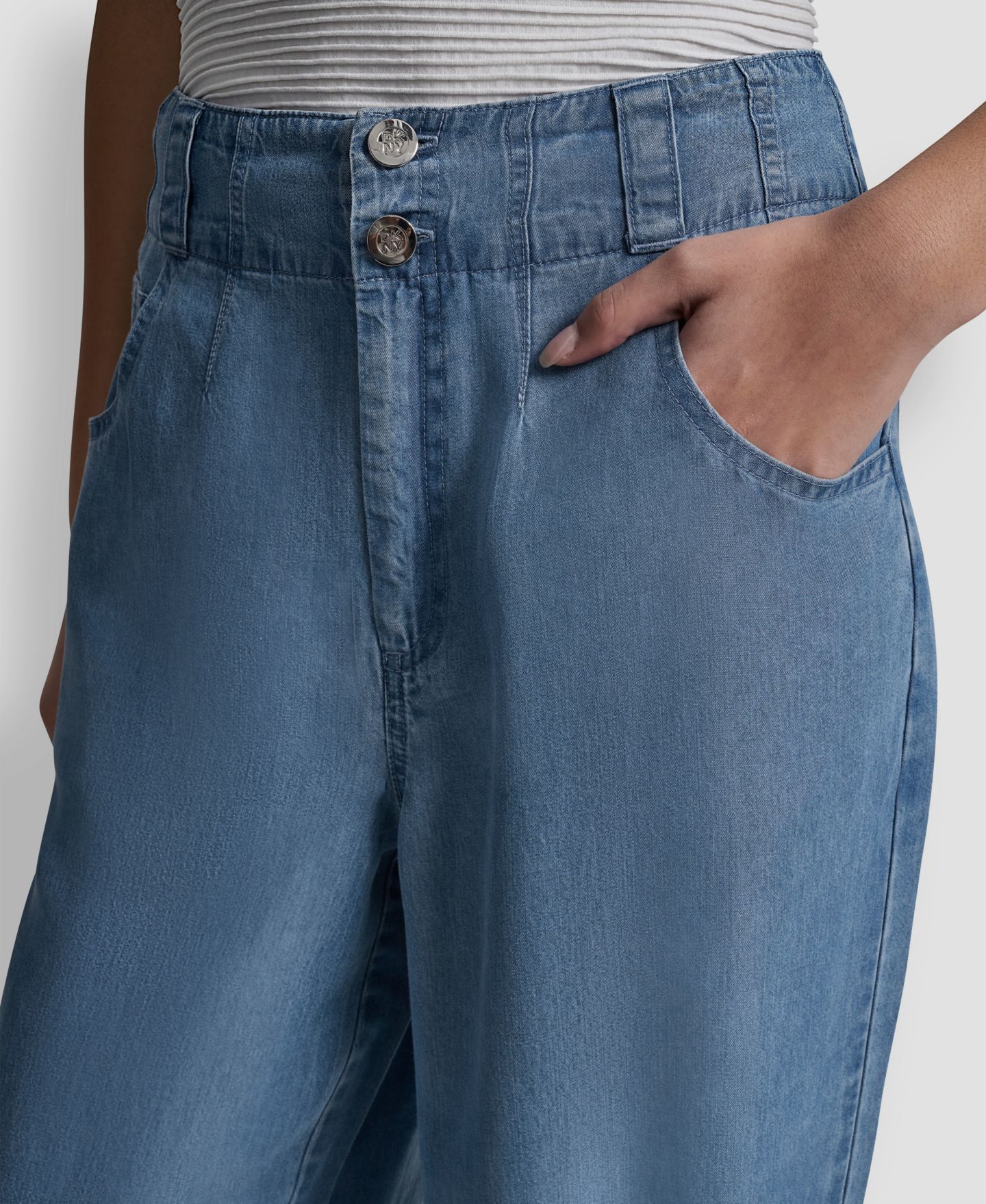 Женские брюки DKNY Chambray Wide-Leg, цвет: Stream — фото 4