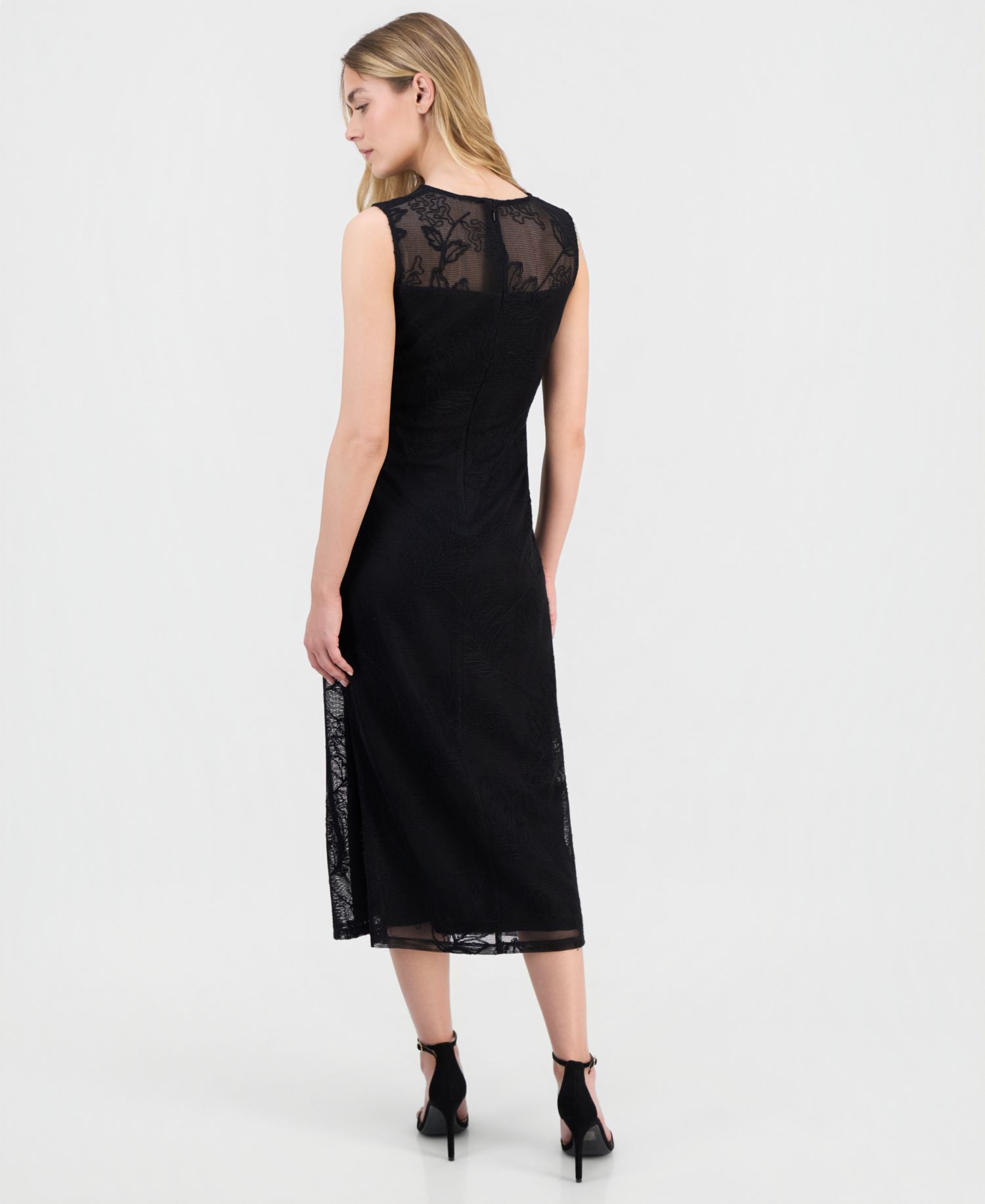 Women's Embroidered-Tulle Sleeveless Midi Dress
