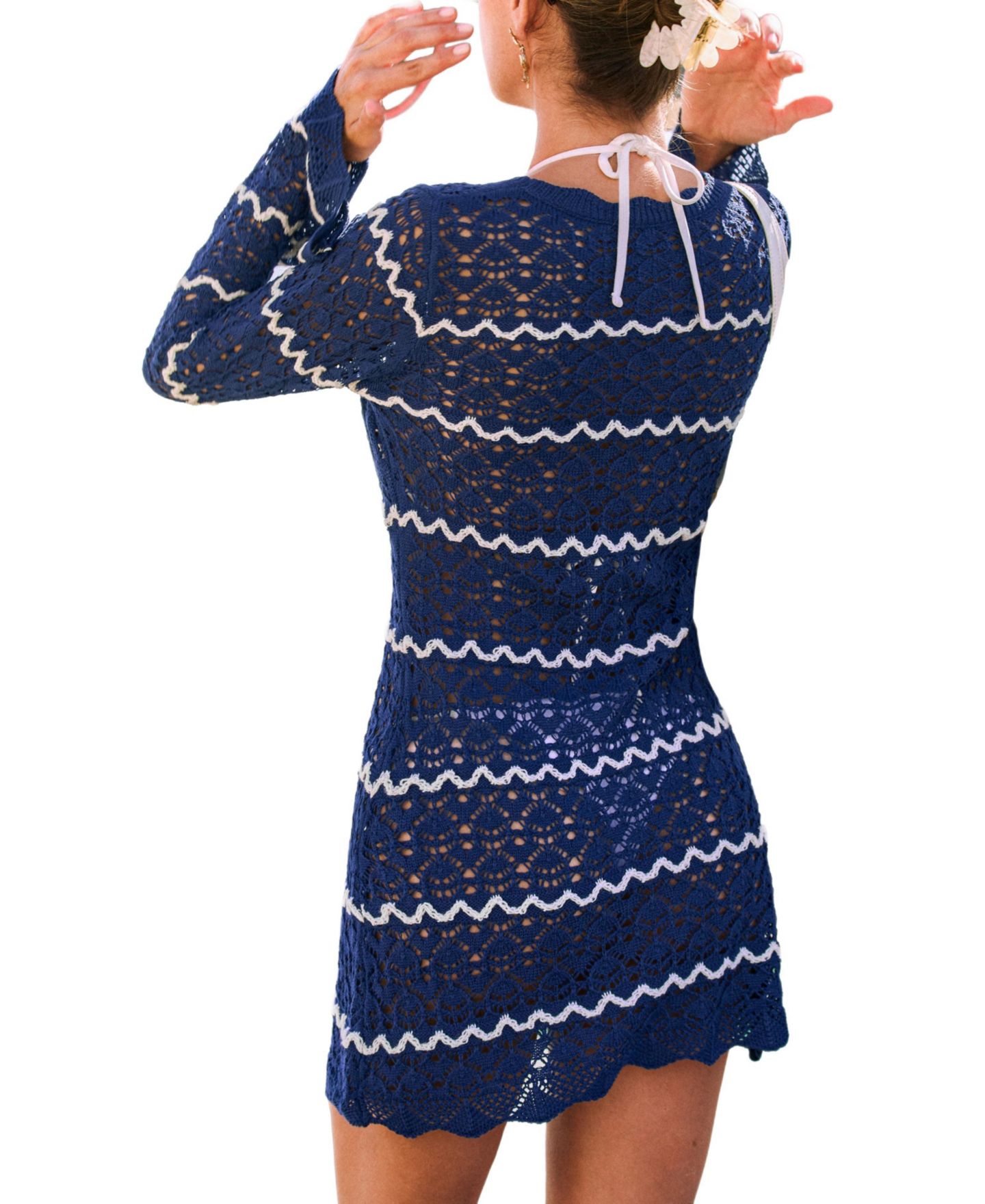 Женское платье Cupshe Independent Striped Cover-Up Mini Beach, цвет: Тёмный синий — фото 2
